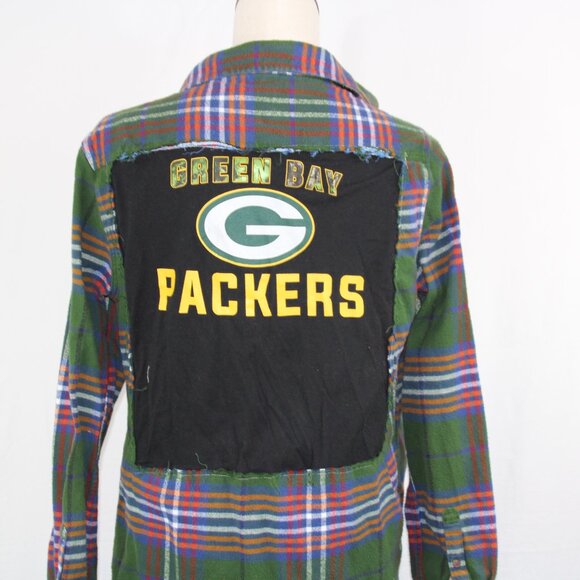 Packers Flannel Green Bay Upcycled Youth Button Down NFL Football Size 15-16 - Picture 3 of 10